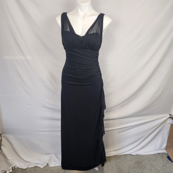 Betsy & Adam Sparkly‎ Long Black Sheath Made In USA Dress Women's Size 6 - Picture 1 of 10
